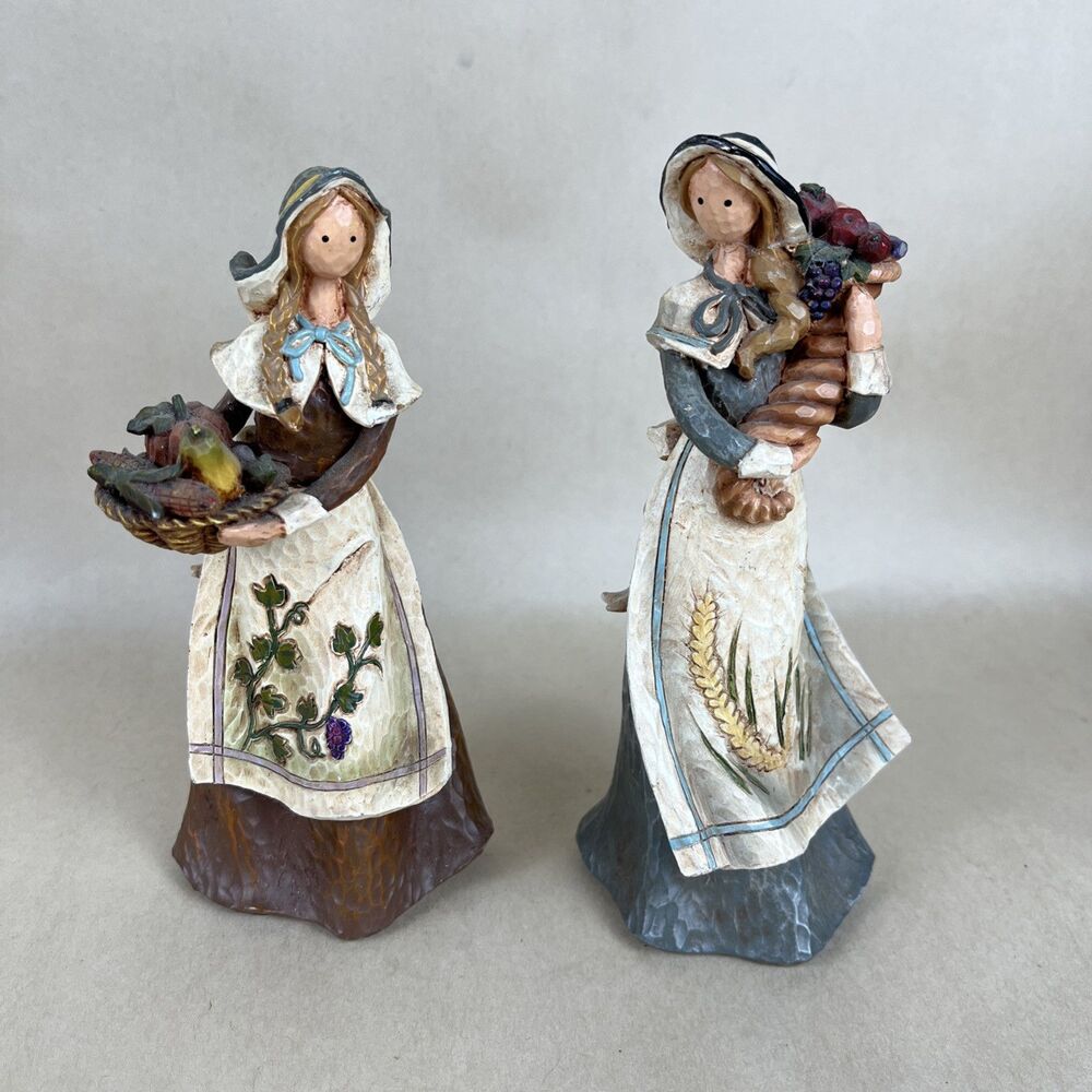 Thanksgiving 2004 Pilgrims Harvest Season Craft Women Figures 6-7”Tall Set Of 2